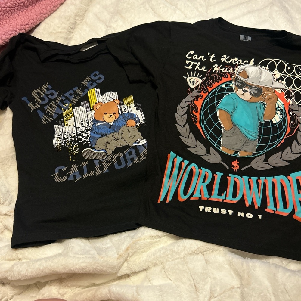 Others Follow Black Kids T-Shirts with Bear Graphics